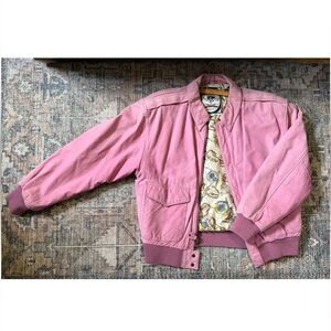 Vintage Pink Leather Bomber Jacket